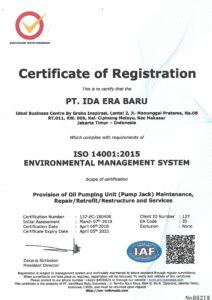 Certificate ISO 14001:2015 ENVIRONMENTAL MANAGEMENT SYSTEM